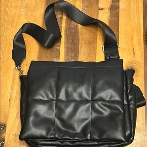 Black Quilted Leather Free People Messenger Bag